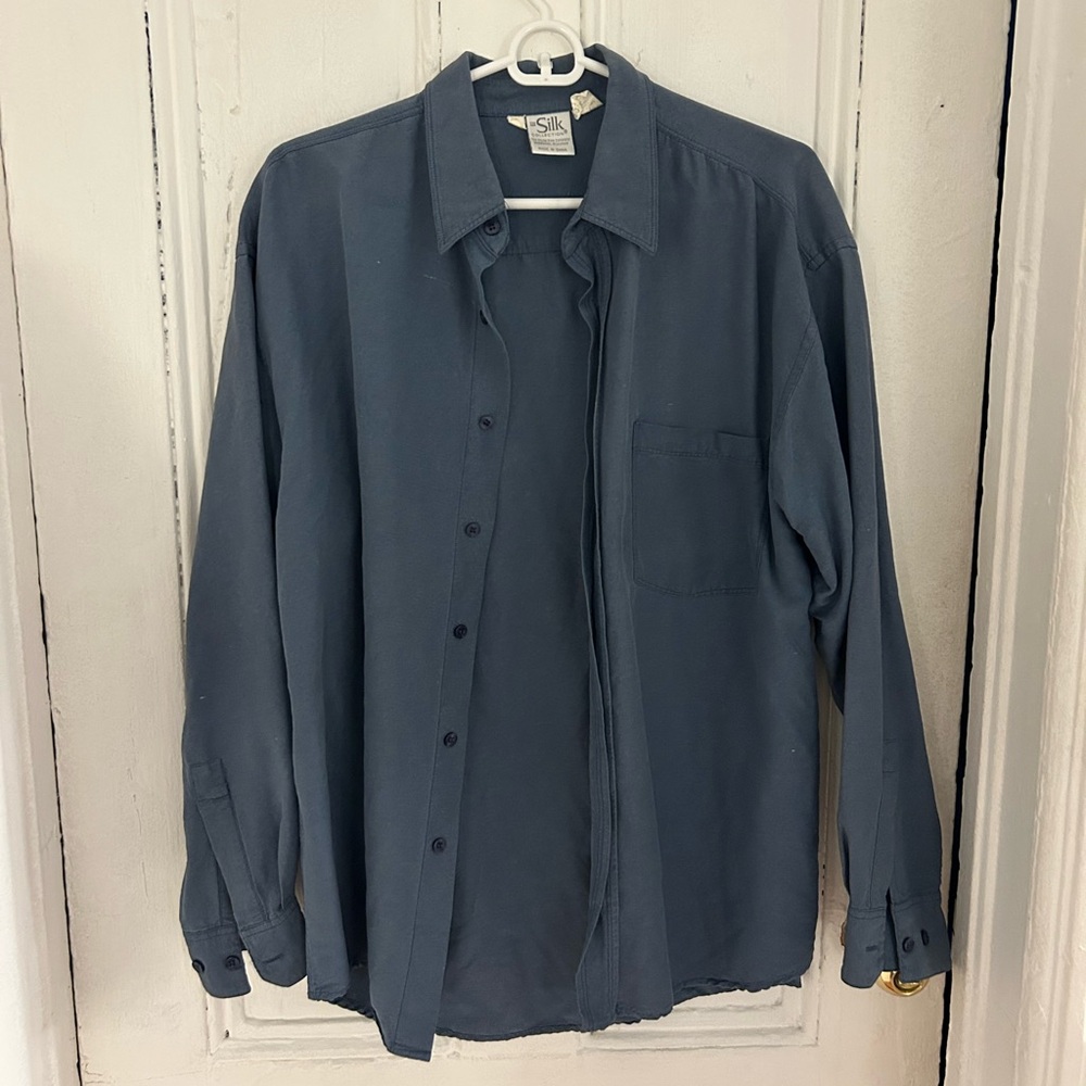 Men's Silk Blue Button-Up Shirt